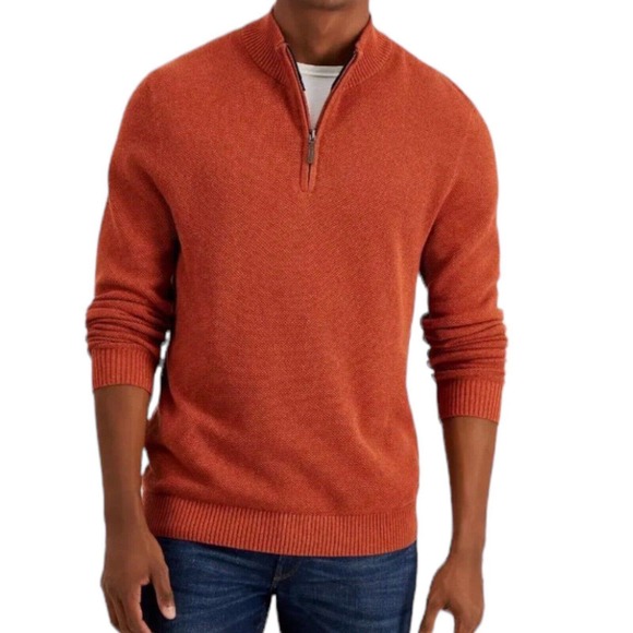 NWT Club Room Men’s Textured 1/4 Zip Pullover Sweater Royal Orange Sz Medium - Picture 1 of 6